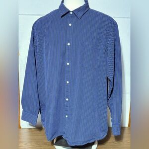 Claiborne 3XLT Men’s long sleeve navy blue pin striped button front shirt